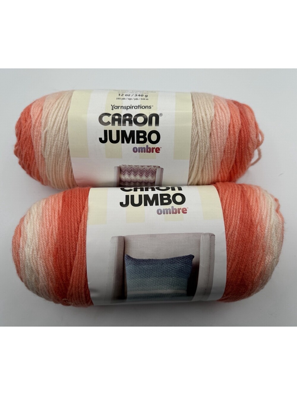Lot Of 2 Caron Jumbo Ombré Yarn Salmon Pink Coral Orange Worsted 4 Acrylic Skein